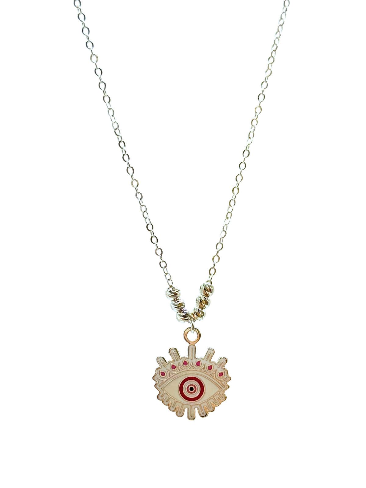 Collar ojo esmaltado blanco y rosa