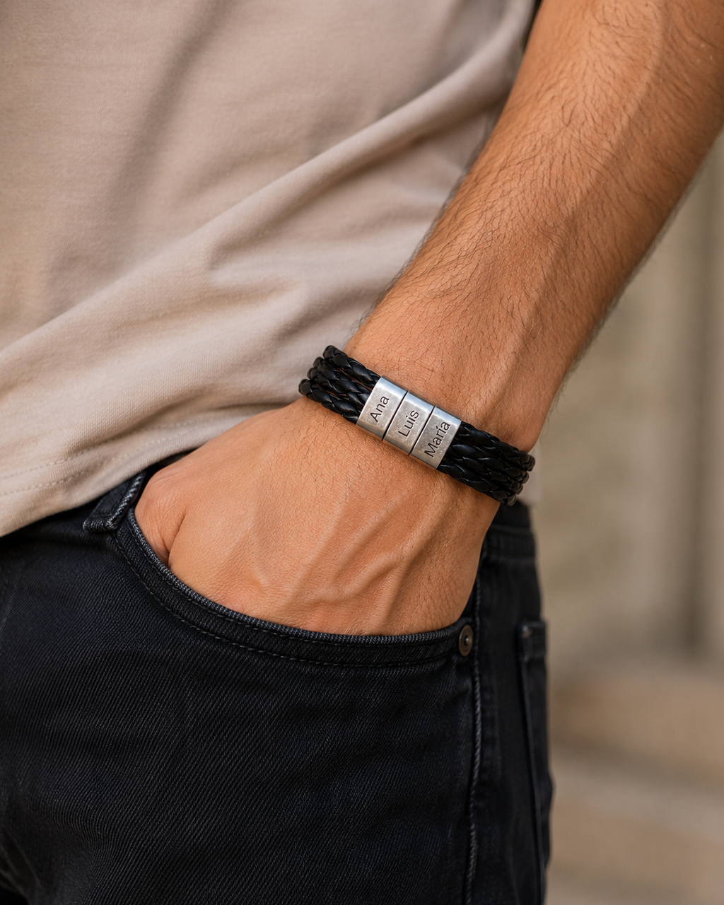 Pulsera de 3 tiras caucho y plata